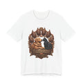We’ll Always Have Each Other T-Shirt in White, front view of the golden retriever and tuxedo cat crest print