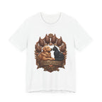 We’ll Always Have Each Other T-Shirt in White, front view of the golden retriever and tuxedo cat crest print