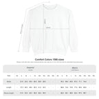 Comfort Colors 1566 size chart: width, length and sleeve length in inches and centimeters