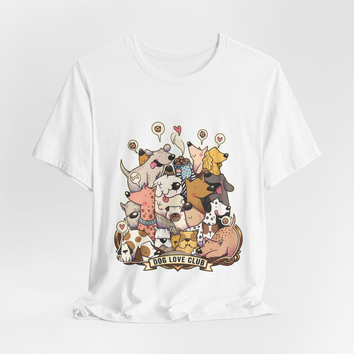 Dog Love Club T-Shirt in White laid flat on a light floor
