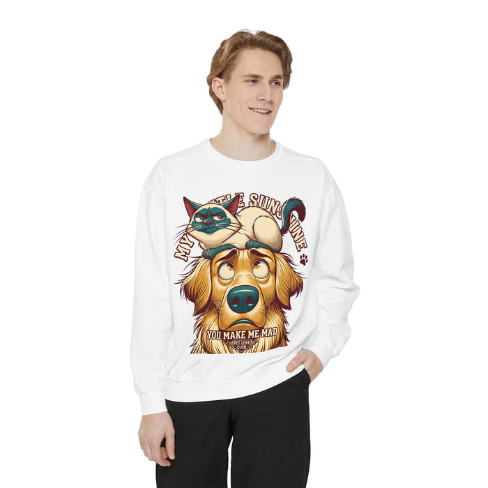 You Make Me Mad Crewneck Sweatshirt in White worn by a model, front view
