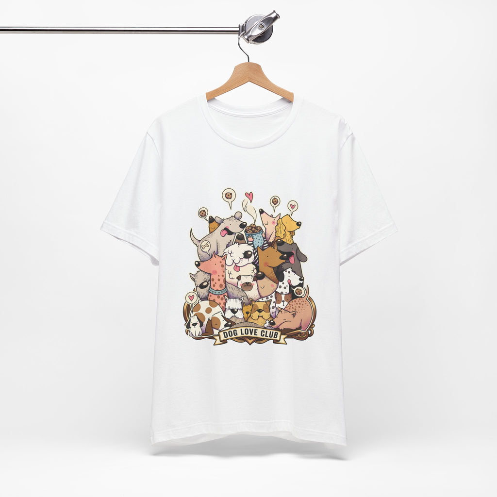 Dog Love Club T-Shirt in White on a wooden hanger