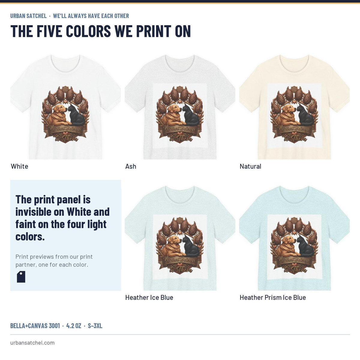 We’ll Always Have Each Other T-Shirt in all five colors side by side: White, Ash, Natural, Heather Ice Blue, Heather Prism Ice Blue