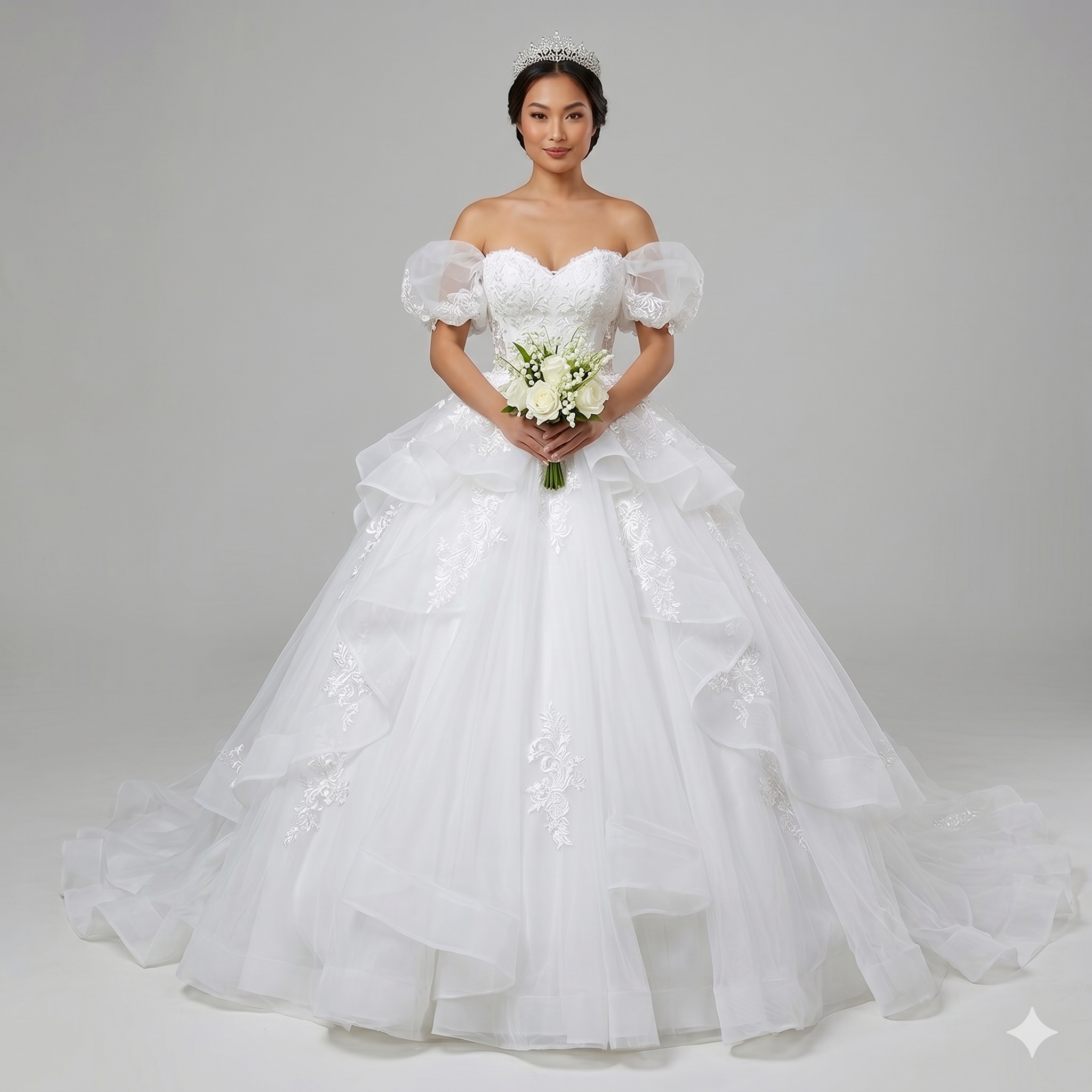 Ball Gown with Lace, Puff Sleeve, Ruched for Quinceanera - Image 3