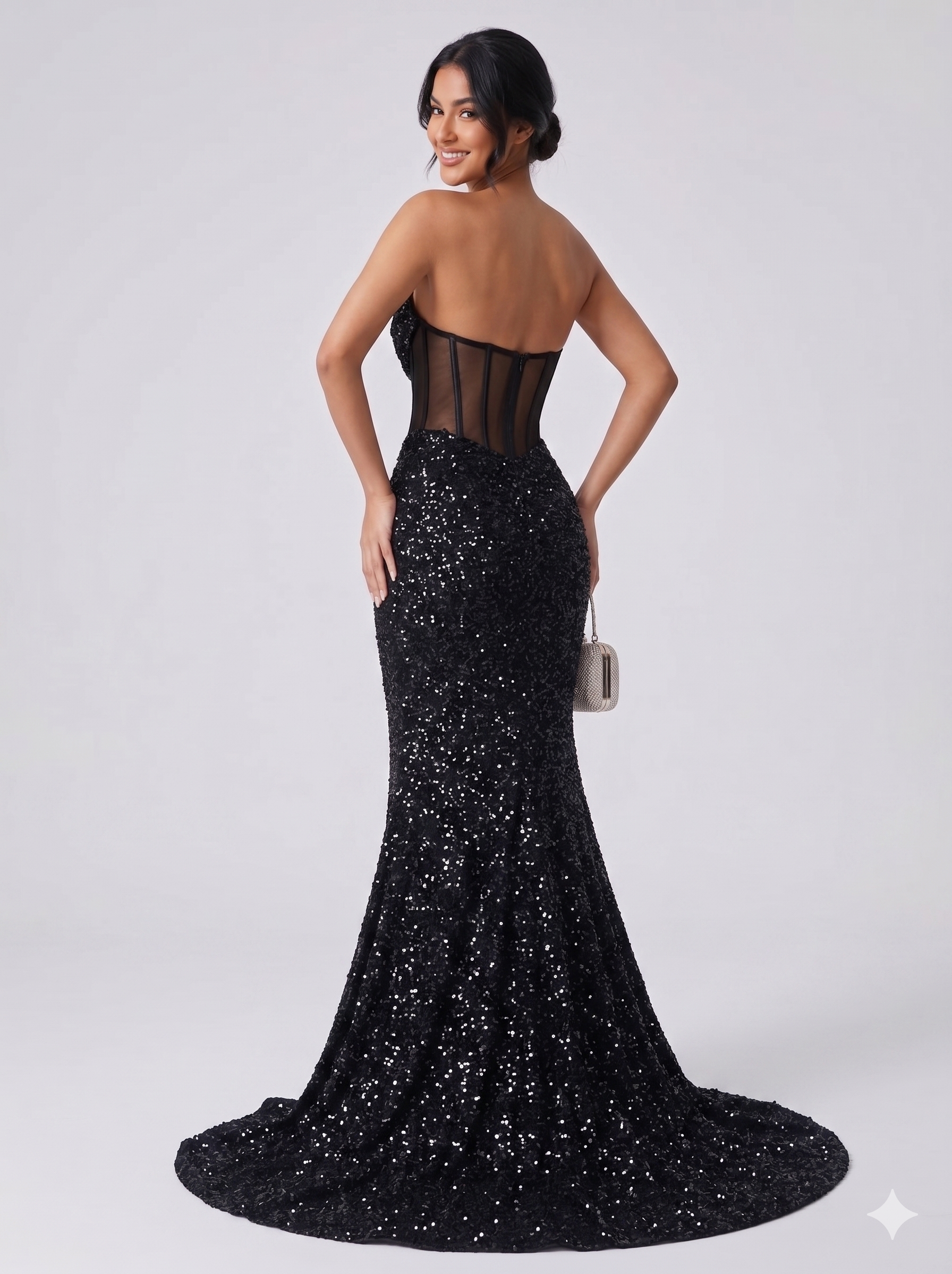 Maxi Evening Gown with Sequin, Tulle, Off-Shoulder for Prom - Image 3