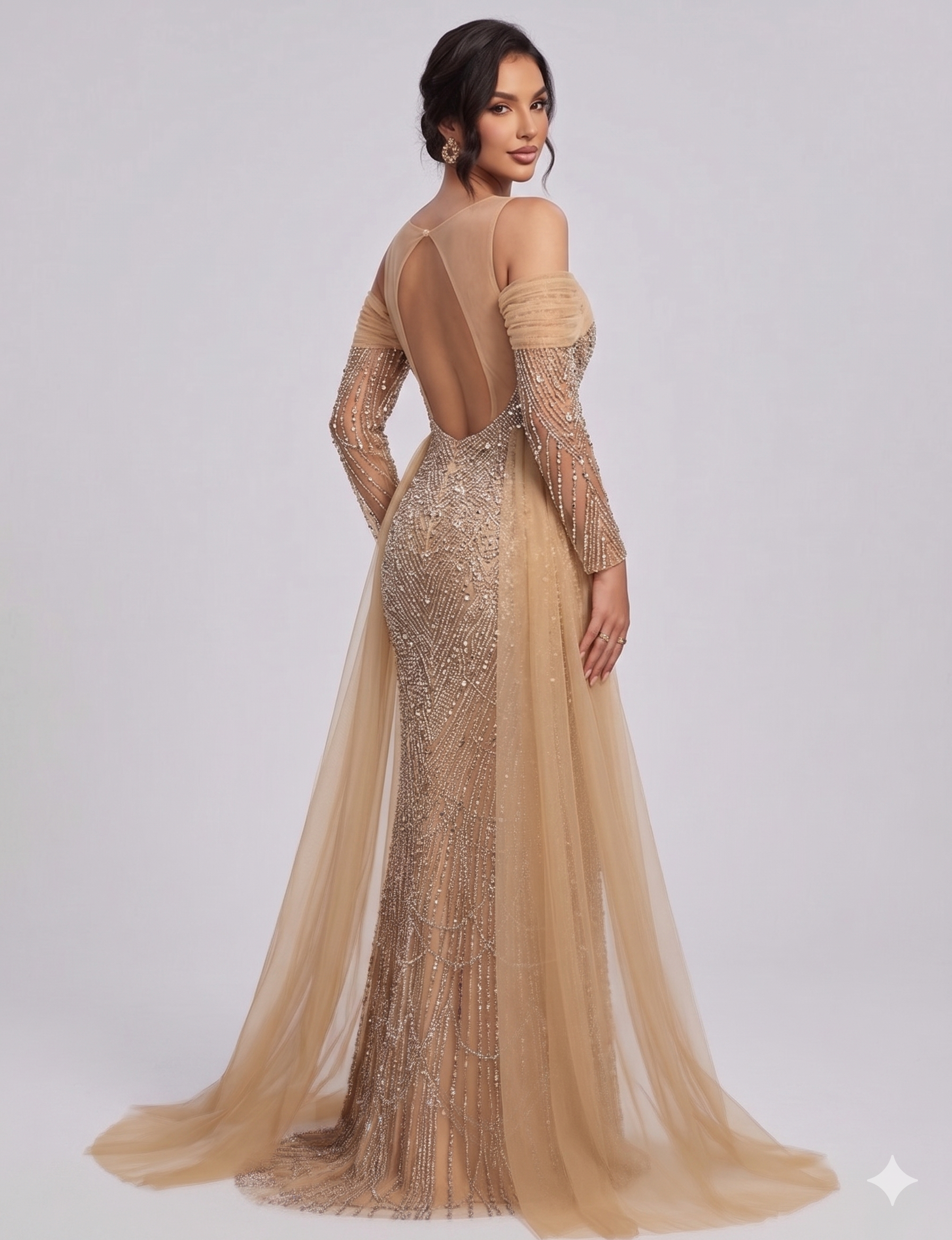 Maxi Mermaid Dress with Sequin, Beaded, Long Sleeve for Prom - Image 3